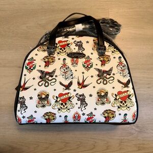 NWT Ed Hardy White Y2K Thermal Lunch Tote Hot/Cold Dual Straps Tattoo All Over